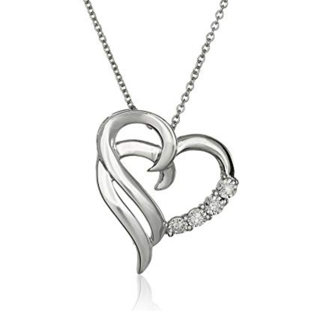 Sterling Silver Necklace w/ Diamond Heart Pendant